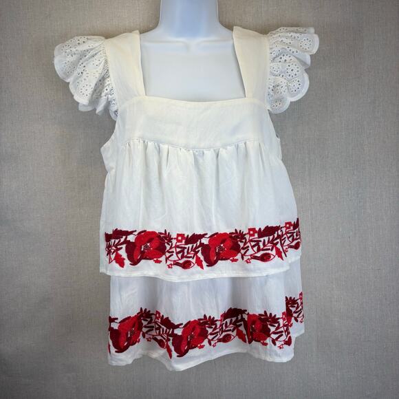 VICI Eyelet sleeve white embroidered 100% cotton tank size Small - Picture 1 of 7